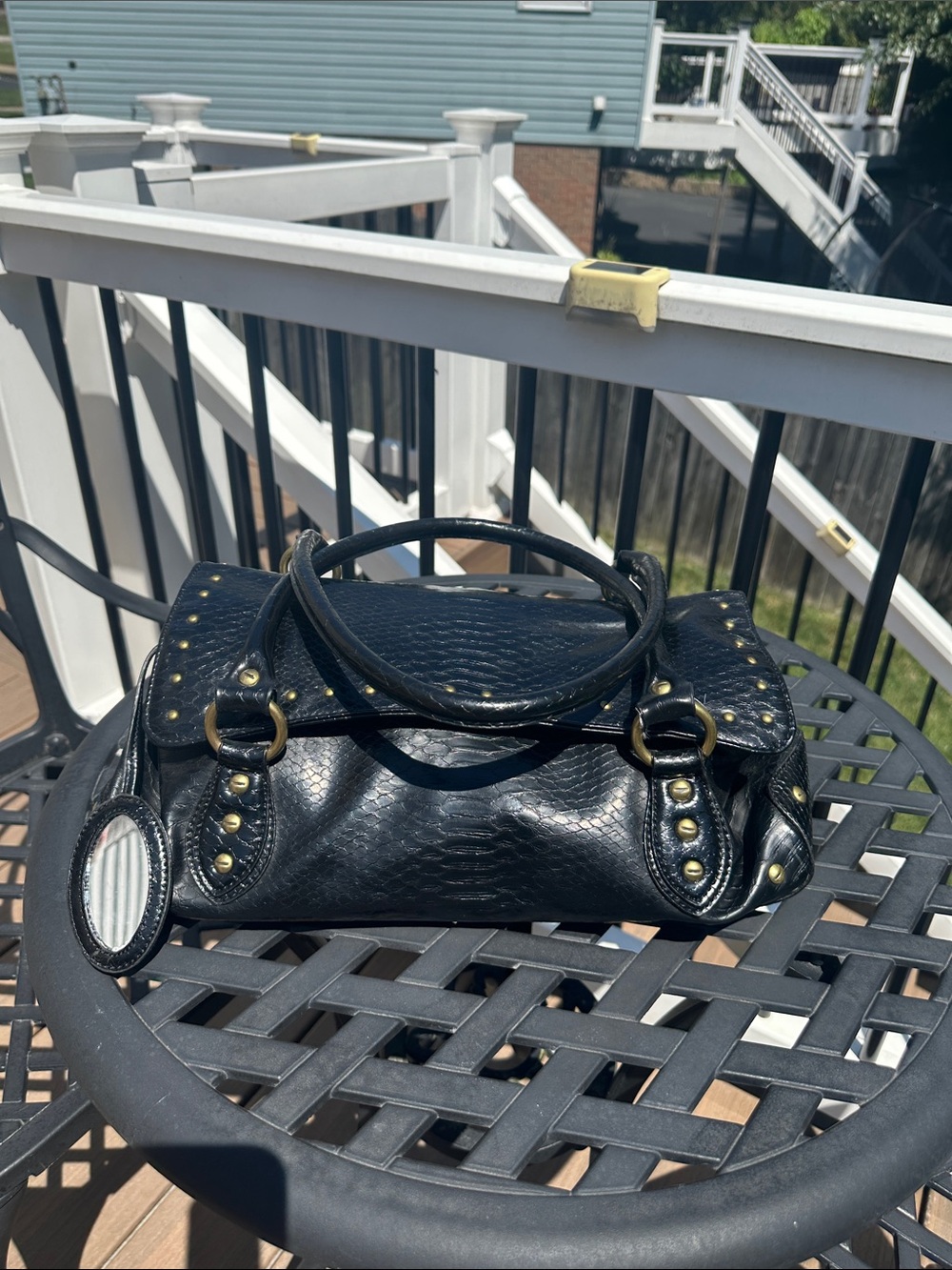 Vintage Nine West Black Studded Satchel Handbag